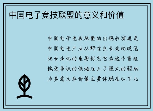 中国电子竞技联盟的意义和价值