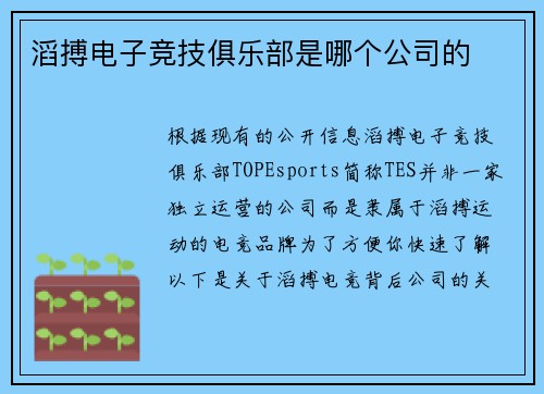 滔搏电子竞技俱乐部是哪个公司的